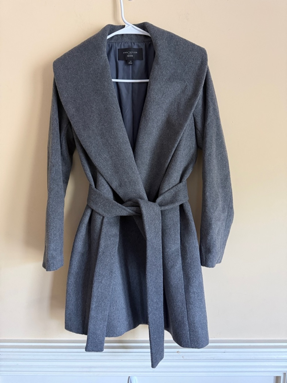 Ann Taylor Gray Shawl Collar Wool Blend Wrap Coat - Petite‎ Sz XSP